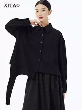 XITAO нестандартная однотонная рубашка с длинным рукавом DMJ4161 One Size чёрный
