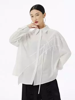 XITAO нестандартная рубашка однотонная повседневная с длинным рукавом женская рубашка сращивания свободная мода осень универсальный новый топ 2024 DMJ4159 One Size белый