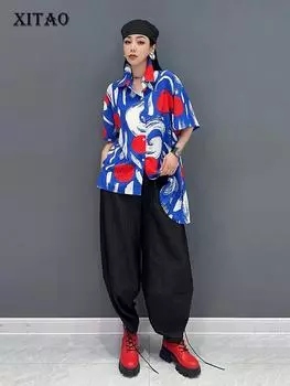 XITAO нестандартная рубашка с индивидуальным принтом, свободный модный женский топ ZY8784 One Size синий