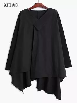 XITAO нестандартная женская блузка с длинным рукавом, свободная, повседневная, однотонная, простота 2024 года, осенний женский новый топ GJ1069