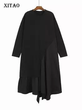 XITAO нестандартное женское платье с длинным рукавом DMJ2277 One Size чёрный
