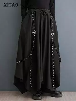 XITAO нестандартные широкие брюки с индивидуальными заклепками и украшением, черные женские DMJ3432 One Size чёрный