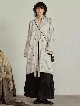 XITAO New Chinese Style V-neck Female Wrap Coat ZYY1040 One Size бежевый