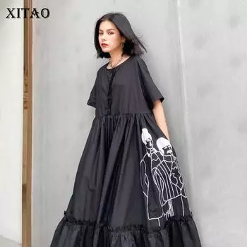 XITAO новые летние модные свободные платья больших размеров с короткими рукавами и принтом меньшинств XJ4922
