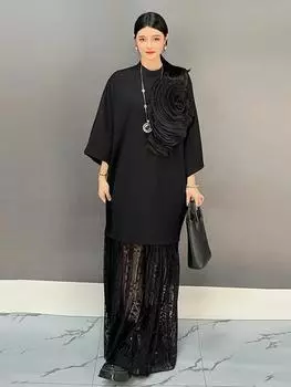 XITAO объемное кружевное лоскутное платье GYX1019 One Size чёрный