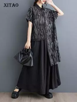 XITAO Однобортная женская рубашка с асимметричным принтом ZY8741