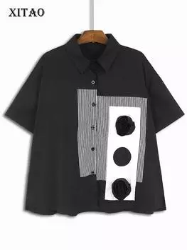 XITAO однобортная женская рубашка в асимметричную полоску с короткими рукавами, топы DMJ4125
