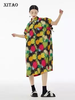 Xitao Однобортное платье с отложным воротником и принтом ZY8830 One Size белый