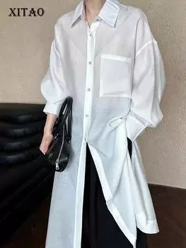 Xitao Однобортное платье с отложным воротником и разрезом GJ1082 One Size красный