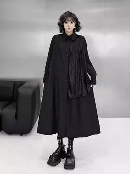 Xitao Однобортное платье в стиле пэчворк со складками ZY8924 One Size чёрный