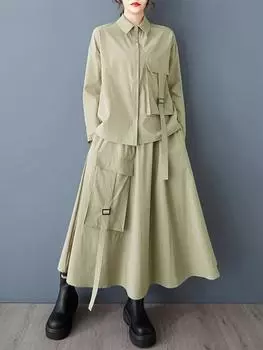 Xitao Однобортный комплект с карманами и длинными рукавами GYX1543 One Size чёрный