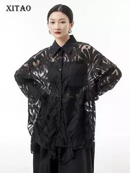 XITAO однотонная кружевная рубашка с вырезами ZY6685 One Size чёрный