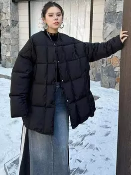 XITAO однотонная повседневная парка с круглым вырезом и длинными рукавами GMM1039 One Size чёрный