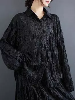 XITAO однотонная повседневная винтажная женская рубашка ZYY1056 One Size чёрный