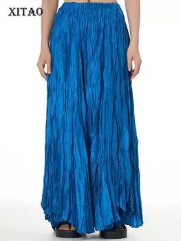 XITAO однотонная женская плиссированная свободная повседневная женская юбка DMJ1498 One Size чёрный