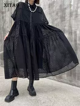 XITAO однотонное ажурное платье в стиле пэчворк LYD1829 One Size чёрный