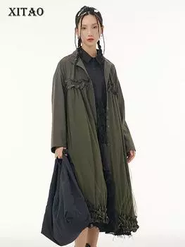 XITAO однотонное лоскутное марлевое платье из съедобных древесных грибов ZY8158 One Size бежевый