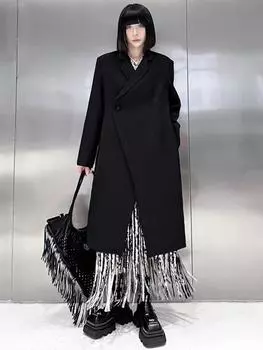 XITAO однотонное новое свободное женское нерегулярное длинное пальто GMM1009 M чёрный