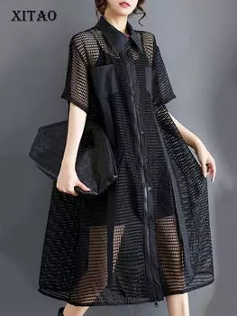 XITAO однотонное платье-рубашка в клетку с вырезами LYD1898 One Size белый