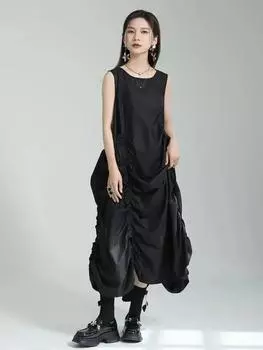 XITAO однотонное плиссированное женское корейское платье WMD5840 One Size чёрный