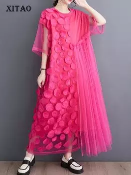 XITAO однотонное повседневное платье женское индивидуальное модное свободное платье с коротким рукавом WLD16493 One Size чёрный