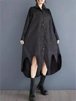 Xitao Однотонное повседневное свободное нестандартное платье GMM1004 One Size чёрный