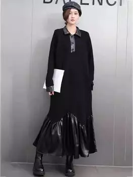 Xitao Однотонное женское сетчатое платье в стиле пэчворк GMM1016 One Size чёрный