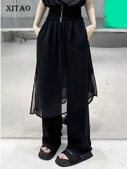 XITAO однотонные плиссированные брюки женские модные свободные черные брюки HQQ0009