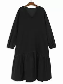 Xitao Однотонные свободные женские платья с V-образным вырезом GYX1070 One Size чёрный