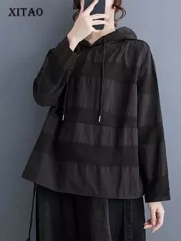 XITAO однотонные толстовки с капюшоном, свободные повседневные женские топы с длинными рукавами HQQ1726