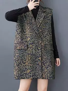 Xitao Однотонный повседневный жилет без рукавов с отложным воротником GMM1131 One Size леопардовый