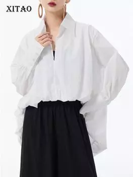 XITAO однотонный пуловер с длинным рукавом рубашка Simplicity Temperament All-match Casual 2024 осень женская новая рубашка топ HQQ2396 One Size чёрный