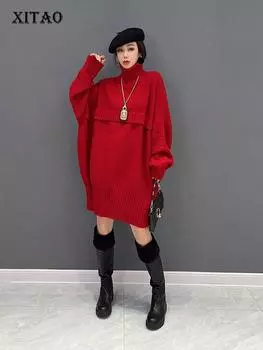 XITAO однотонный вязаный свитер, свободный модный темпераментный женский топ с воротником WLD13333