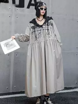 XITAO Осеннее повседневное свободное женское платье с капюшоном ZYY1001 One Size серый