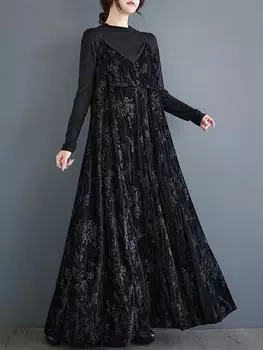 XITAO Осеннее винтажное однотонное женское платье на бретелях GYX1076 One Size чёрный