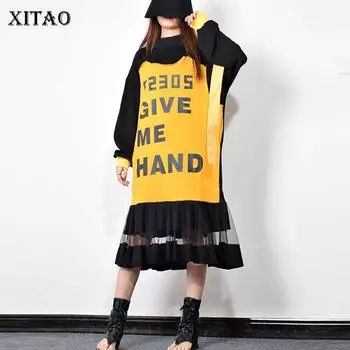 XITAO Пэчворк повседневное драпированное платье GCC1779