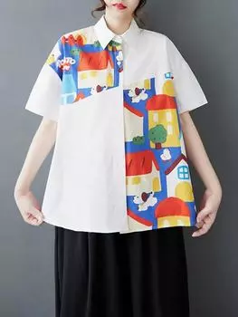 XITAO Patchwork Cartoon Half Sleeve Shirt GYX1533 One Size белый