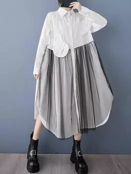 XITAO Patchwork Mesh Irregular Dress GMM1192 One Size белый