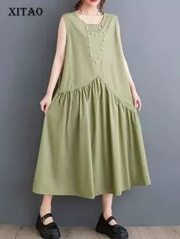 Xitao Лоскутное модное платье без рукавов DMJ4176 One Size чёрный