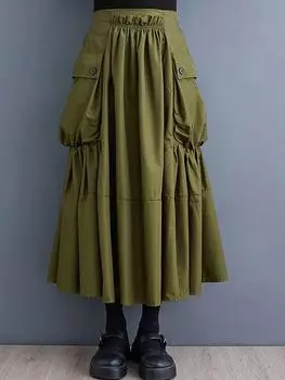 XITAO Personality Folds Лоскутная женская юбка с карманами LYD1228 One Size армия зеленый