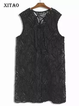 XITAO Перспективное кружевное платье, однотонное свободное женское платье без рукавов с v-образным вырезом LYD1850
