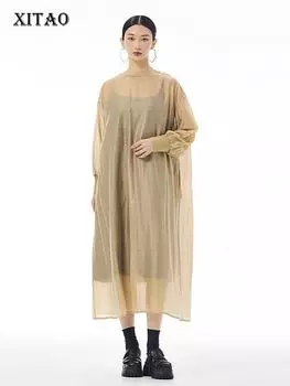 Xitao Перспективные сетчатые женские платья с длинным рукавом LJ1072 One Size чёрный