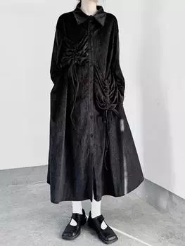 Xitao Платье А-силуэта свободного покроя с отложным воротником GMM1064 One Size чёрный