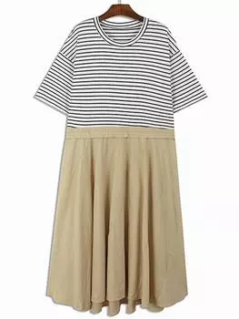Xitao Платье А-силуэта в полоску с круглым вырезом в стиле пэчворк DMJ4108