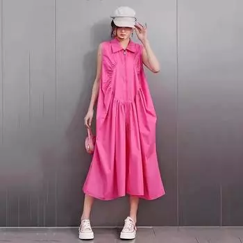 Xitao Платье без рукавов с отложным воротником и застежкой-молнией HQQ2445 One Size розовый