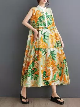 XITAO платье без рукавов с принтом, свободное модное повседневное женское платье ZY8810 One Size розовый