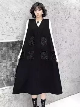 Xitao Платье без рукавов в стиле пэчворк с V-образным вырезом и пайетками GYX1502 One Size чёрный