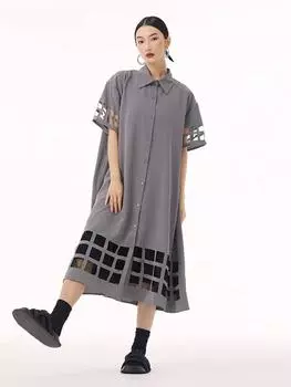 Xitao Платье из сетчатой ткани с ажурным лоскутным узором и короткими рукавами GMM1351 One Size чёрный