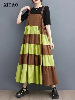XITAO Платье на бретелях контрастного цвета, повседневное платье без рукавов HQQ0616