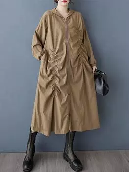 Xitao Платье-плиссе с капюшоном и застежкой-молнией ZY8936 One Size чёрный